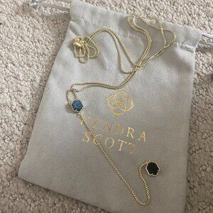 Kendra Scott Color Bar Gold Tomon Necklace with Black and Blue Agate Upgrades